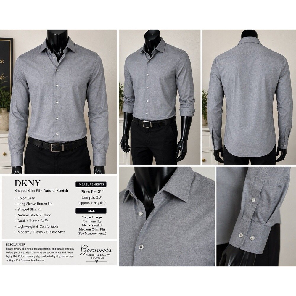 DKNY Men’s Slim Fit S Button Up Long Sleeve Shirt Gray Button UP